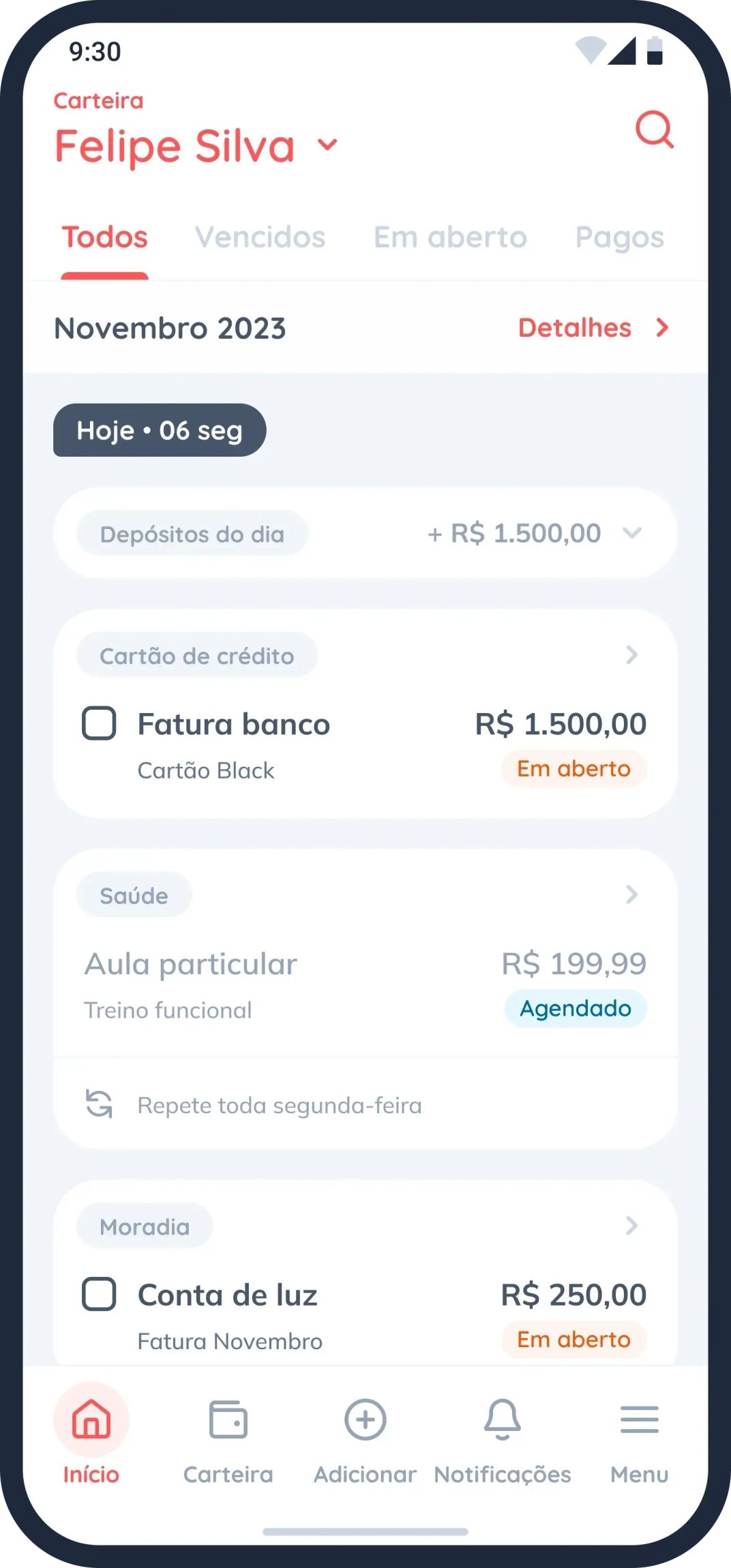 Timeline de contas